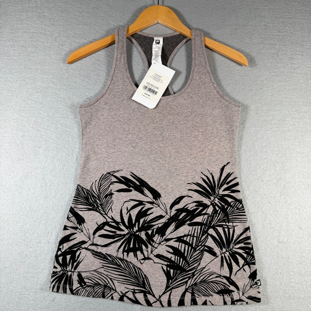 Fabletics Burnout Tank Womens XS Gray Palm Leaf Racerback Gym Workout TK1617068